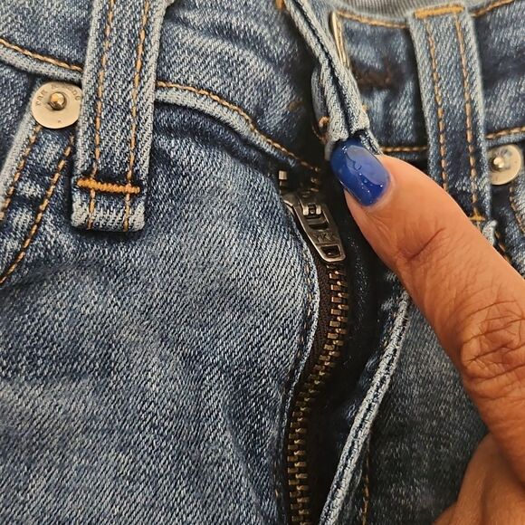 Women's Blue Distressed Jeans With Raw Hem - Picture 6 of 16